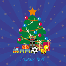 Joyeux Noël avec un arbre décoré et des jouets